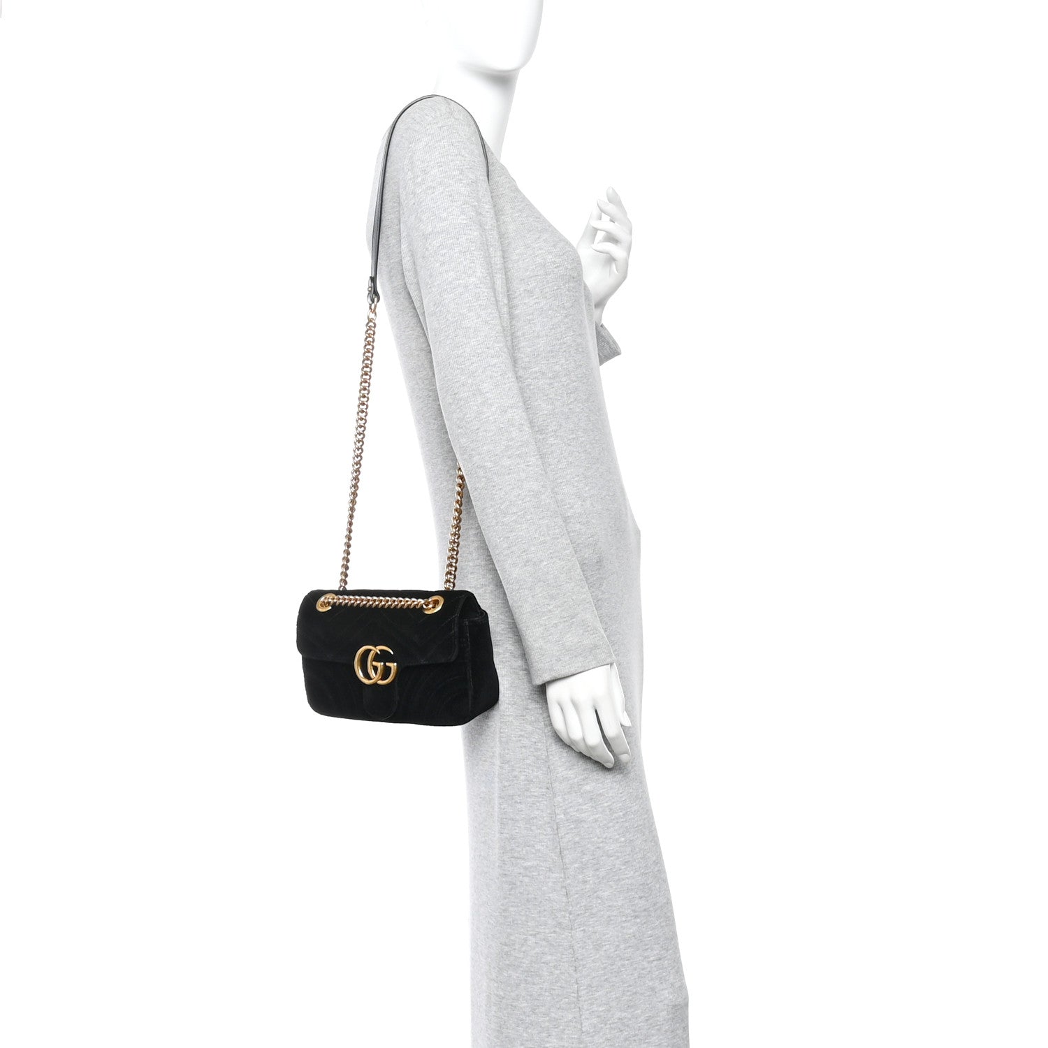 Velvet Matelasse Mini GG Marmont Shoulder Bag Black