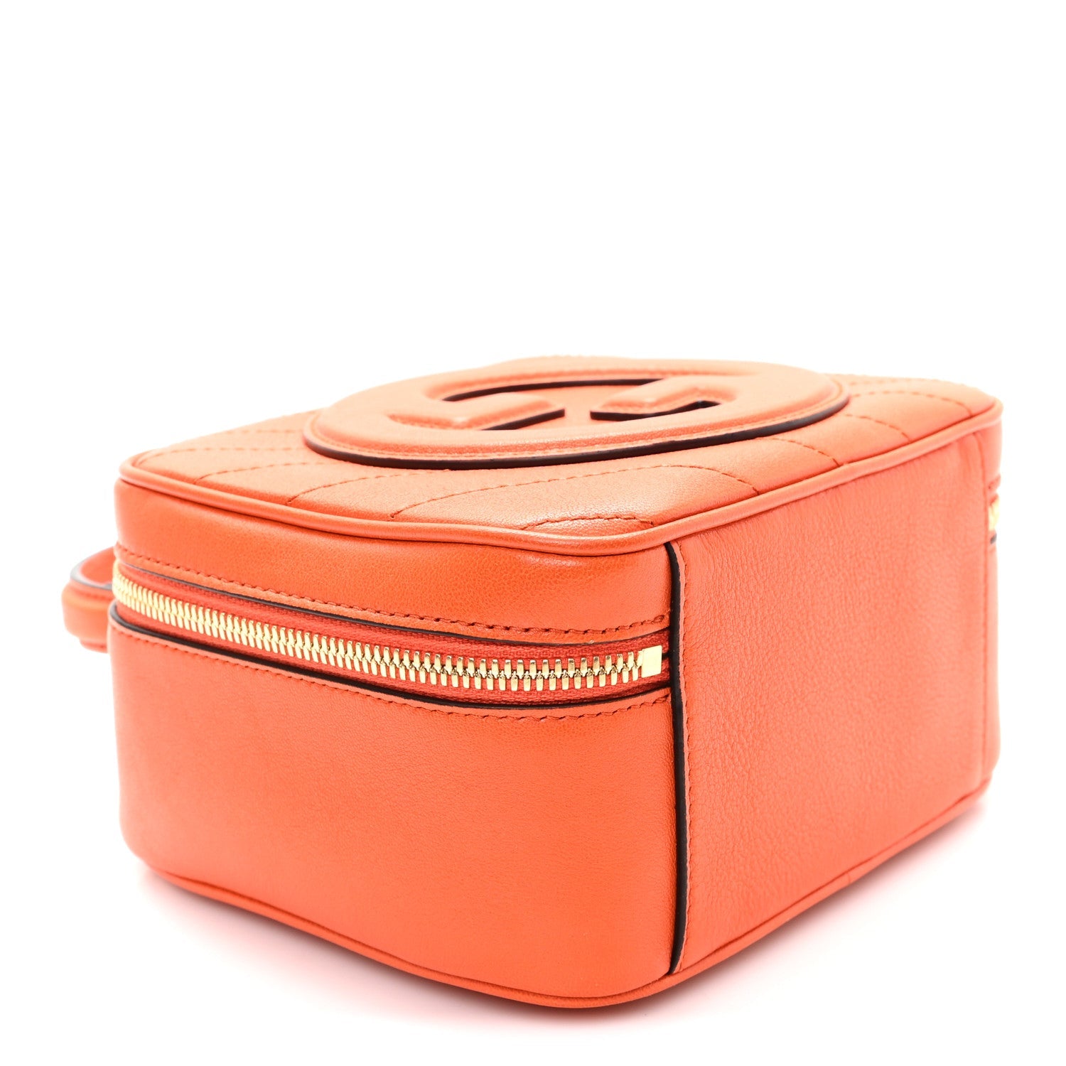 Sakai Be Green Calfskin Diagonal Stitched Blondie Top Handle Bag Orange