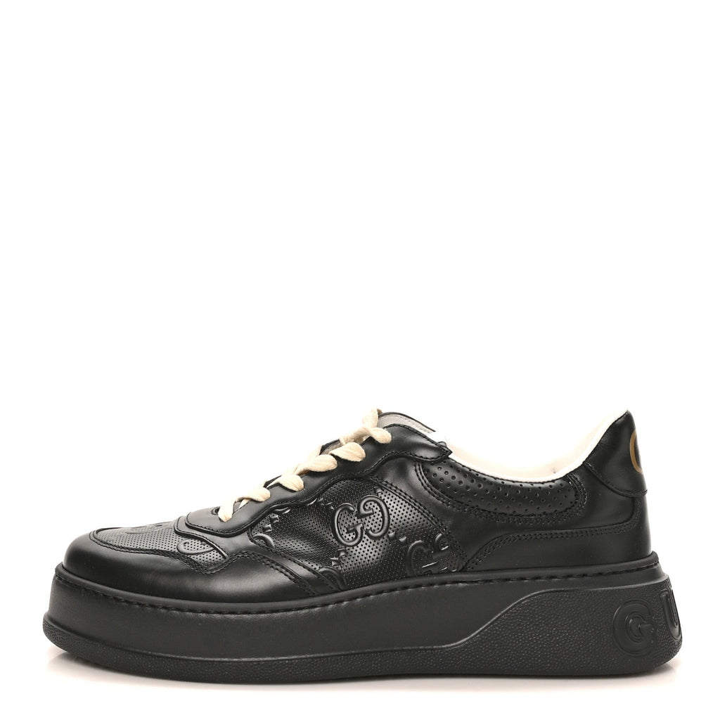 Calfskin GG Tennis Embossed Perforated Mens Interlocking G 55mm Sneakers 11.5 Black