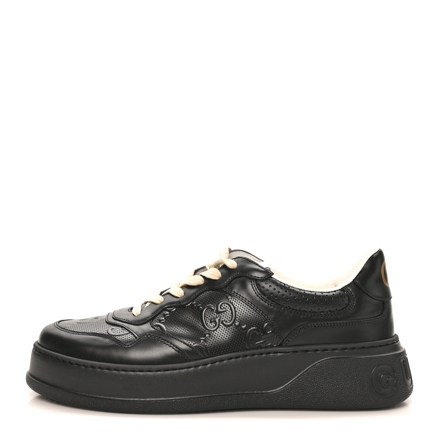 Calfskin GG Tennis Embossed Perforated Mens Interlocking G 55mm Sneakers 11.5 Black