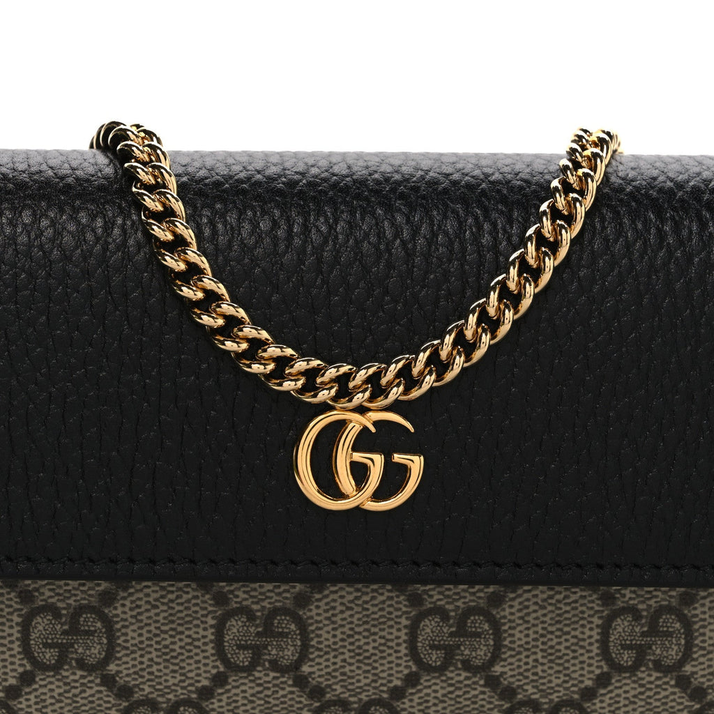 Dollar Calfskin GG Supreme Monogram Petite GG Marmont Wallet Chain Bag Black Beige Ebony