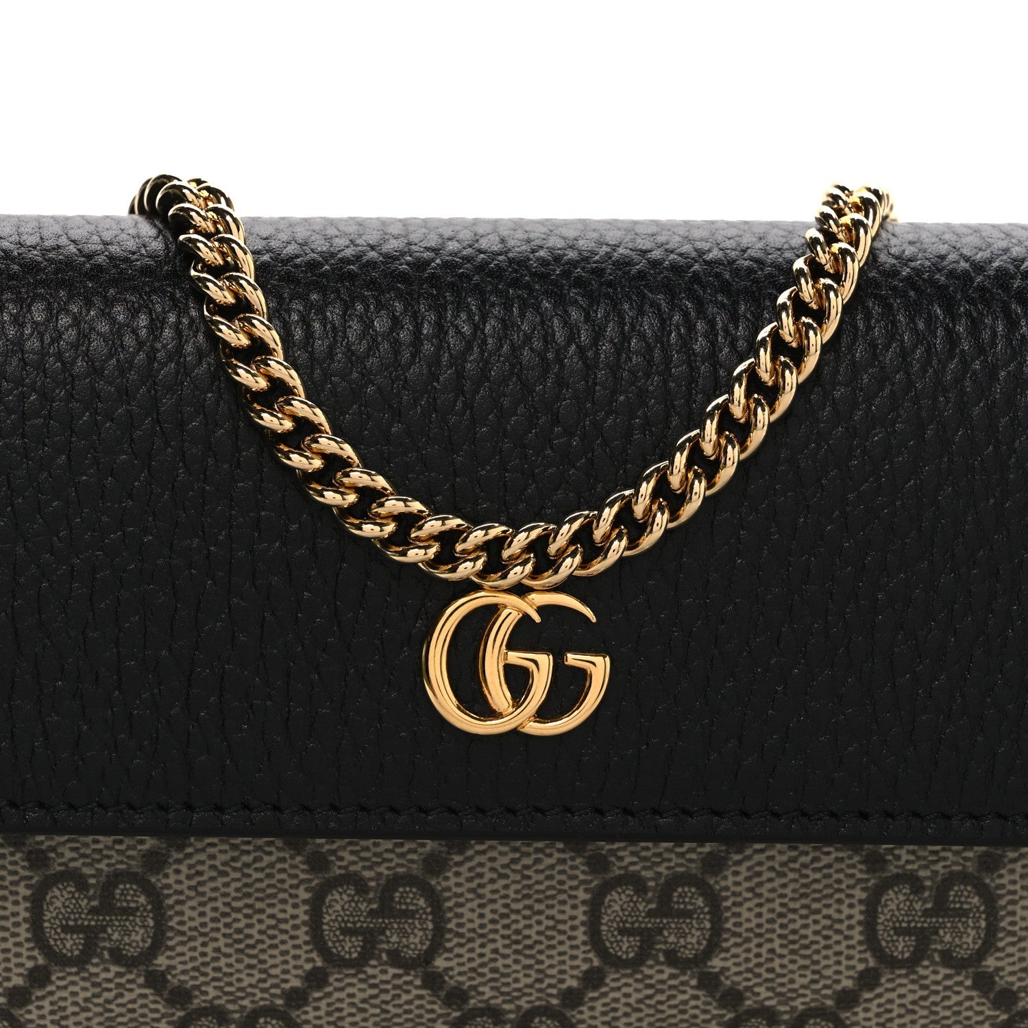 Dollar Calfskin GG Supreme Monogram Petite GG Marmont Wallet Chain Bag Black Beige Ebony