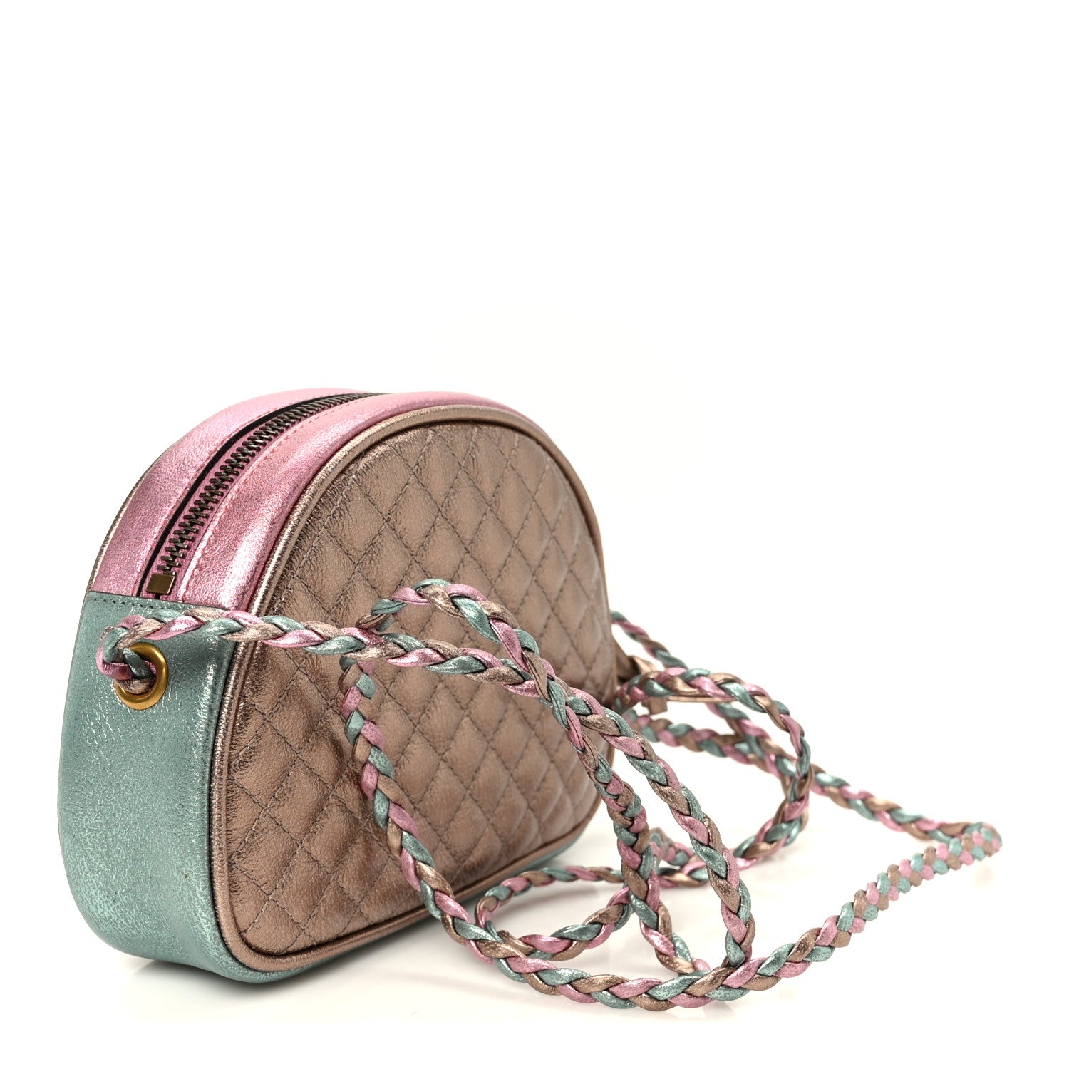 Laminated Nappa Trapuntata Mini Zumi Dome Shoulder Bag Rosa Lago Rame