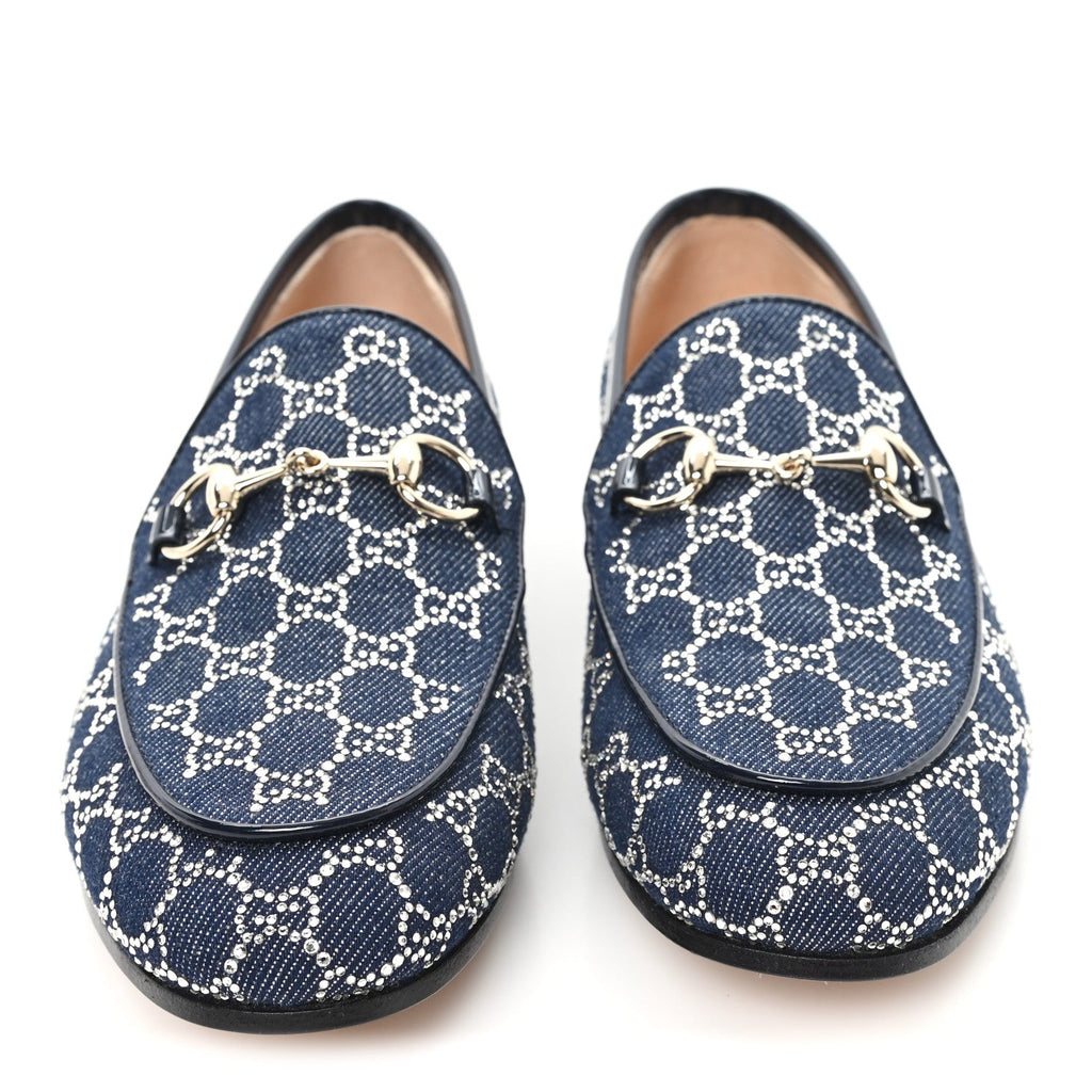 New Denim Crystal GG Monogram Womens 1953 Horsebit Jordaan Loafer 36 Blue