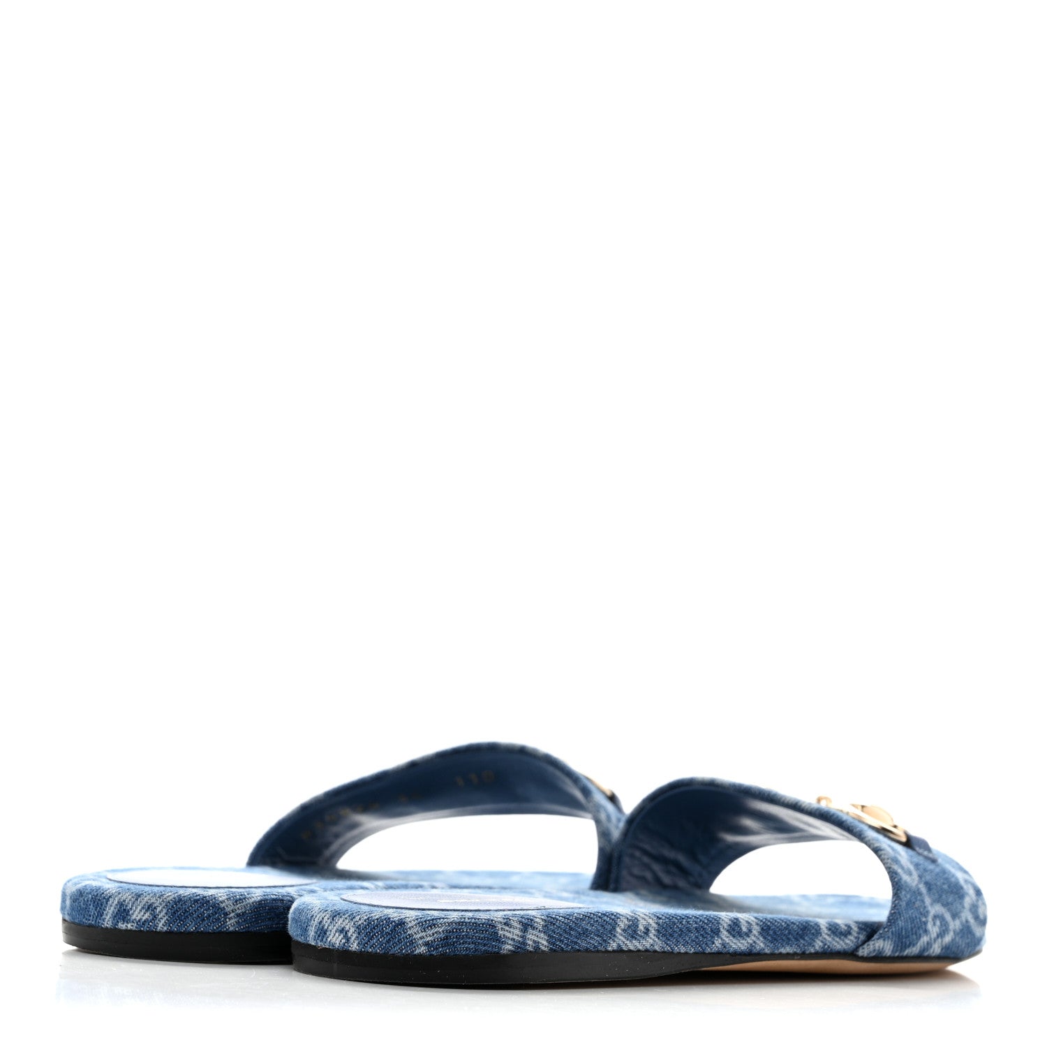 New Denim GG Monogram Horsebit Flat Slide Sandals 36 Blue