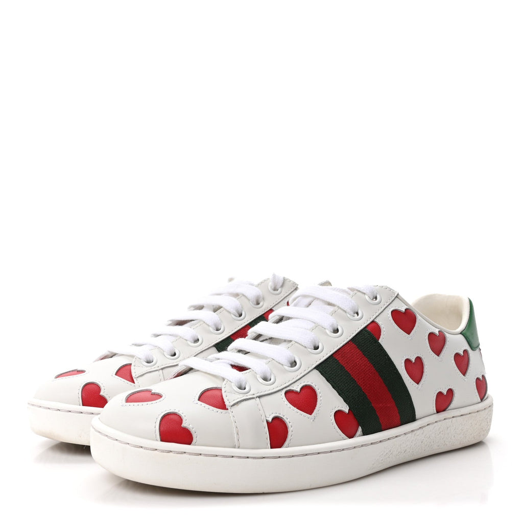 Calfskin Miro Soft Web Heart Cut Out Womens Ace Sneakers 36.5 White Light Hibiscus Red New Shamarock