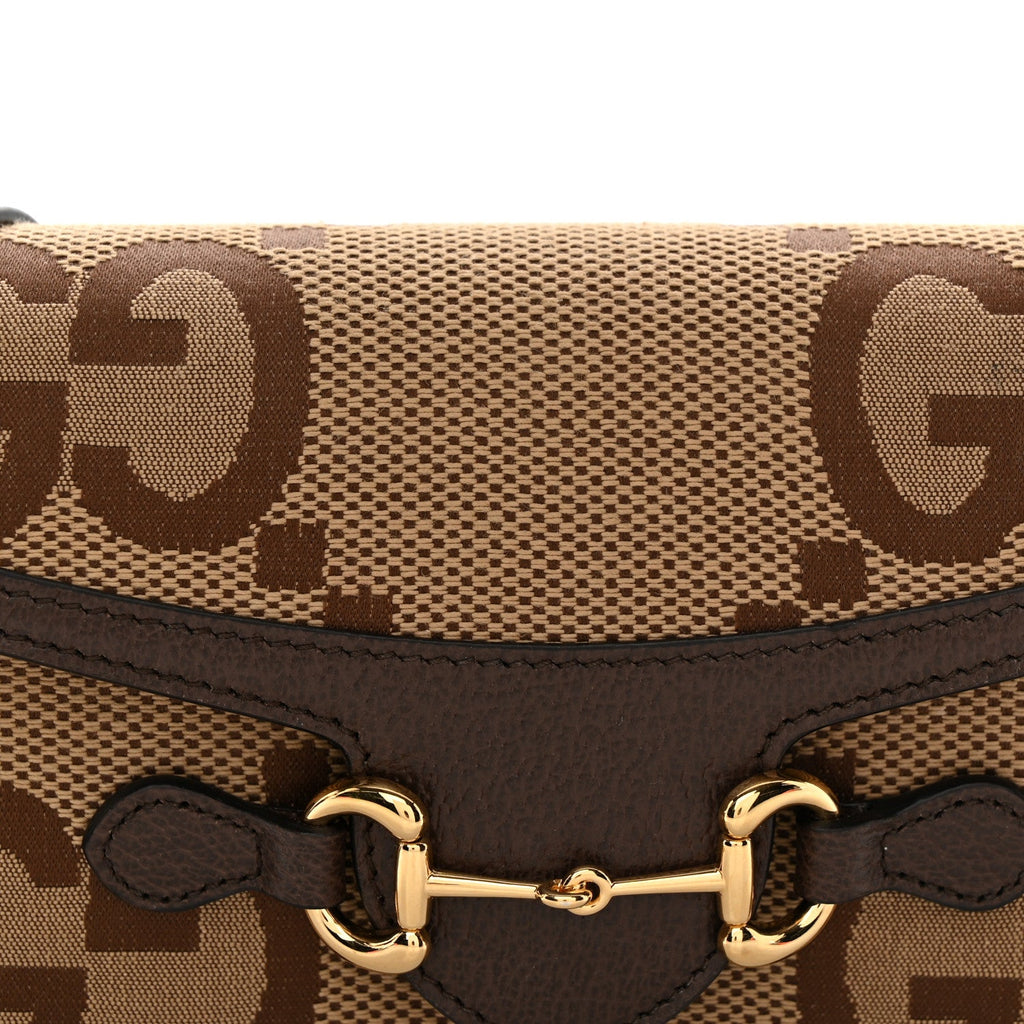 Monogram Jumbo GG Textured Dollar Calfskin Mini Horsebit 1955 Shoulder Bag Camel Ebony New Acero