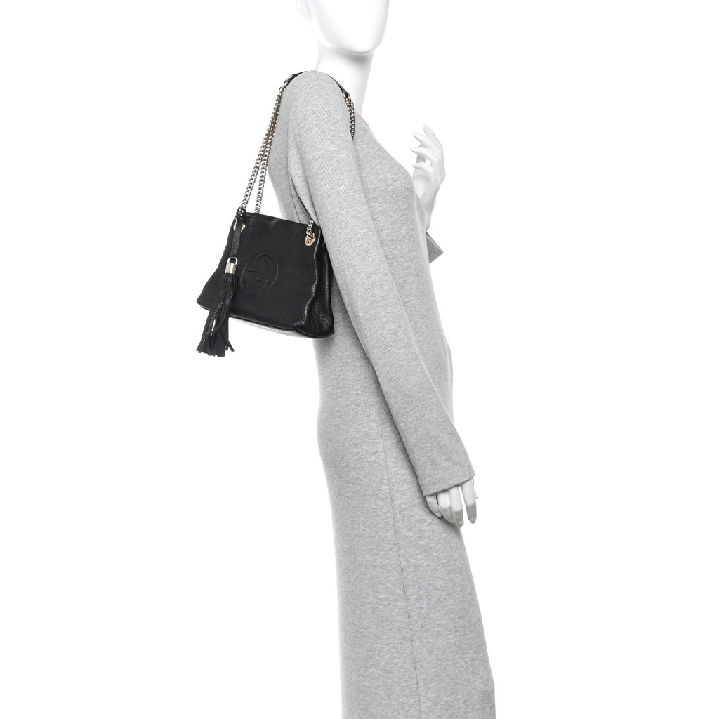 Pebbled Calfskin Small Soho Chain Shoulder Bag Black