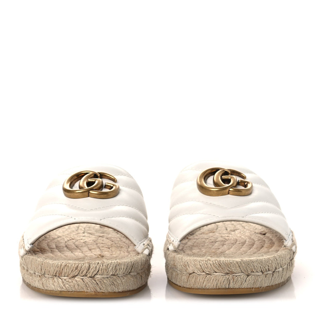 Nappa Matelasse GG Marmont Espadrille Slide Sandals 35 Great White