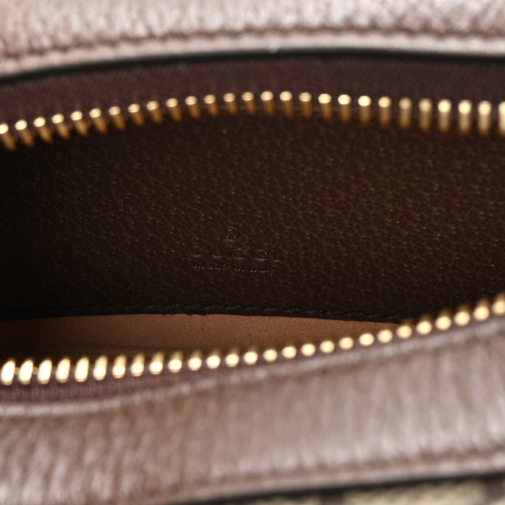 GG Supreme Monogram Textured Calfskin Web Mini Ophidia Half Moon Hobo Beige Ebony New Acero