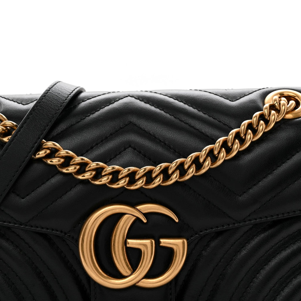 Calfskin Matelasse Small GG Marmont Shoulder Bag Black