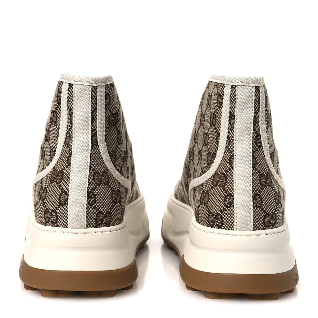 New Canvas GG Monogram Mens Tennis 1977 High Top 55mm Platform Sneakers 11 Beige Ebony Mystic White