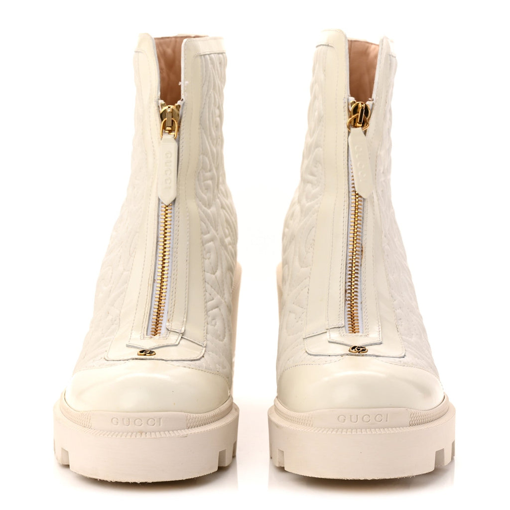 Calfskin Nappa Rhombus Quilted Trip Ankle Boots 39.5 Great White