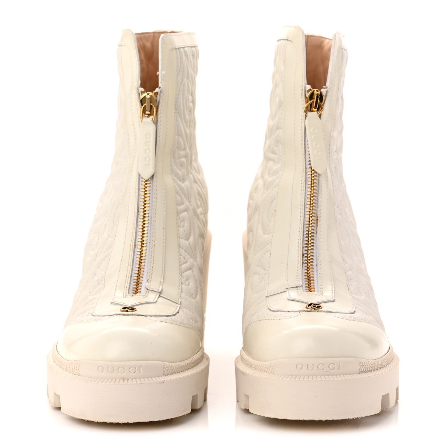 Calfskin Nappa Rhombus Quilted Trip Ankle Boots 39.5 Great White