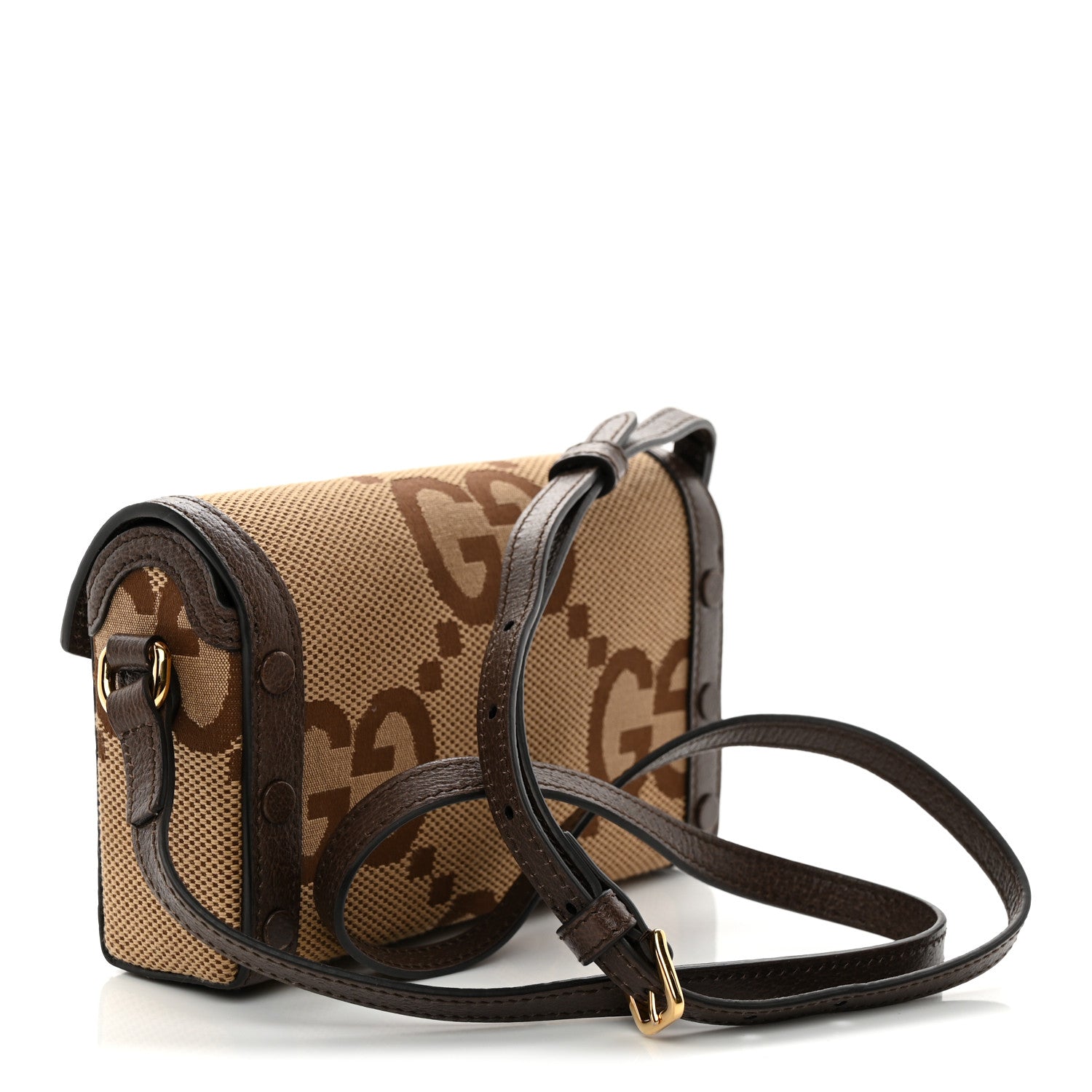 Monogram Jumbo GG Textured Dollar Calfskin Mini Horsebit 1955 Shoulder Bag Camel Ebony New Acero