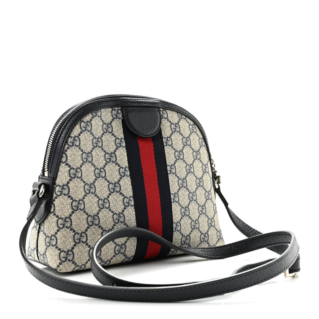 GG Supreme Monogram Textured Dollar Calfskin Web Small Ophidia Dome Shoulder Bag Beige Blue