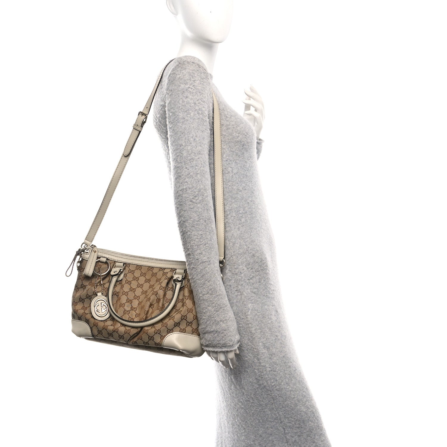 Monogram Margaux Calfskin Medium Sukey Top Handle Bag Beige Ebony Mystic White