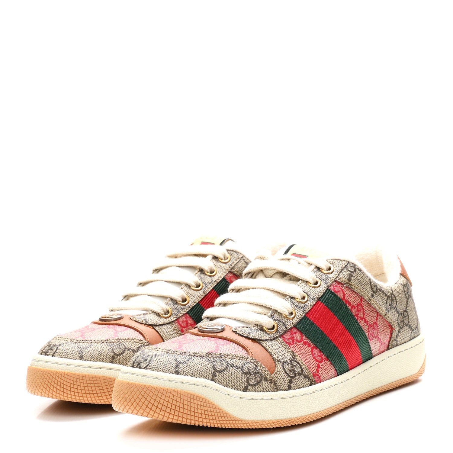 GG Supreme Monogram Harness Calfskin Web Womens Screener Sneakers 37 Beige Ebony Rosso Harness Brown
