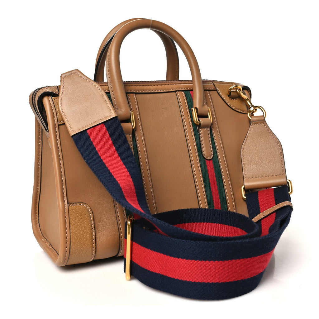 Koi Calfskin Small Bauletto Duffle Top Handle Bag Camel