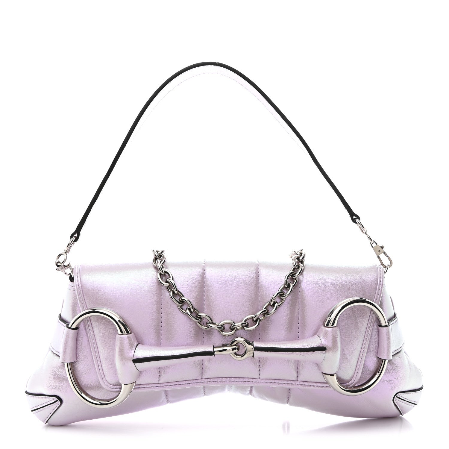 Iridescent Nappa Vertical Matelasse Medium Maxi Horsebit Chain Shoulder Bag Escape Pink