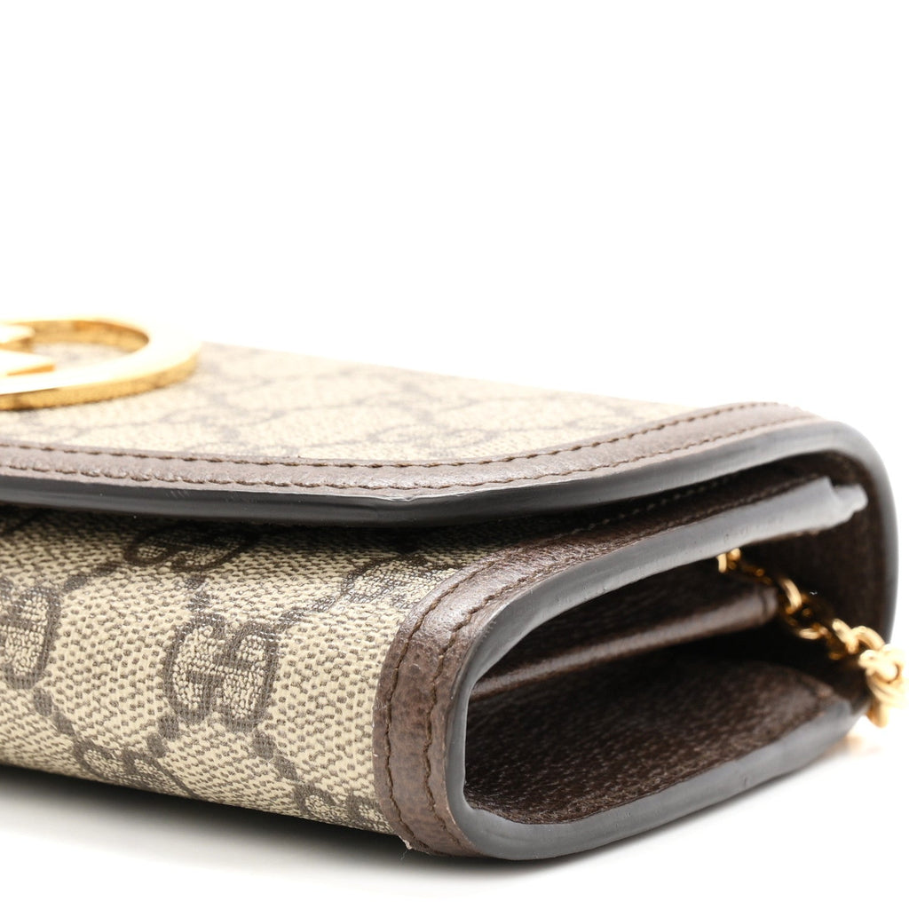 GG Supreme Monogram Textured Dollar Calfskin Blondie Continental Chain Wallet Beige Ebony New Acero