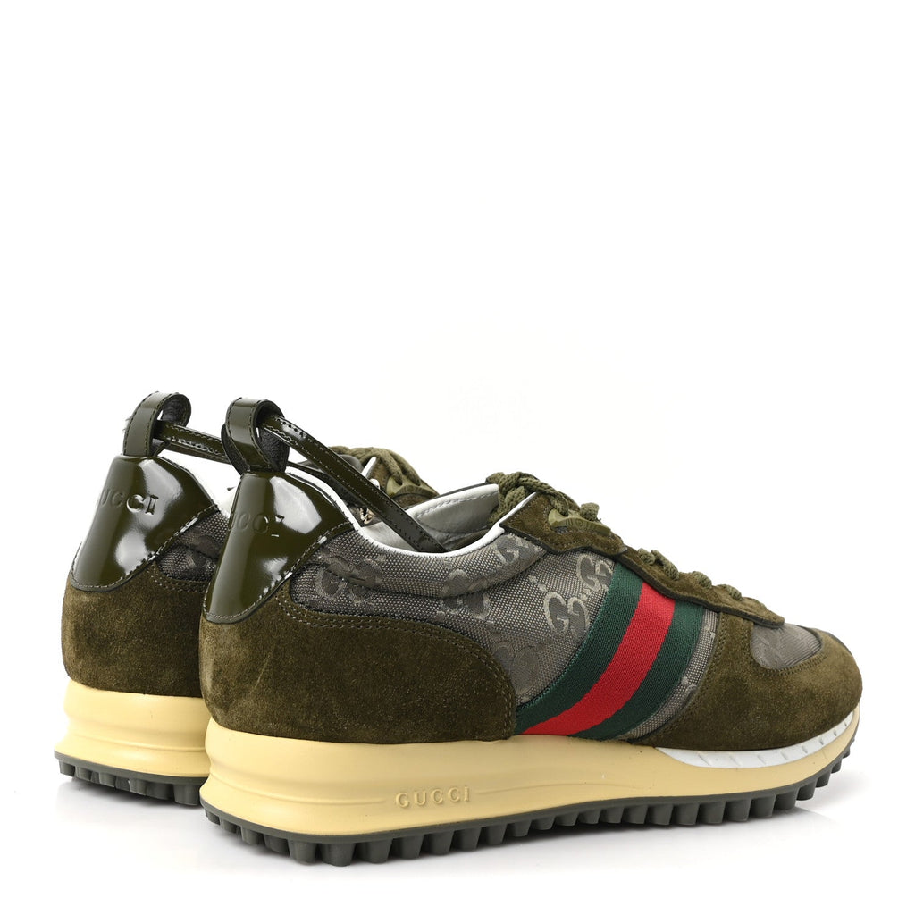 GG Suede Monogram Web Re-Motion Sneakers 38.5 Dark Green