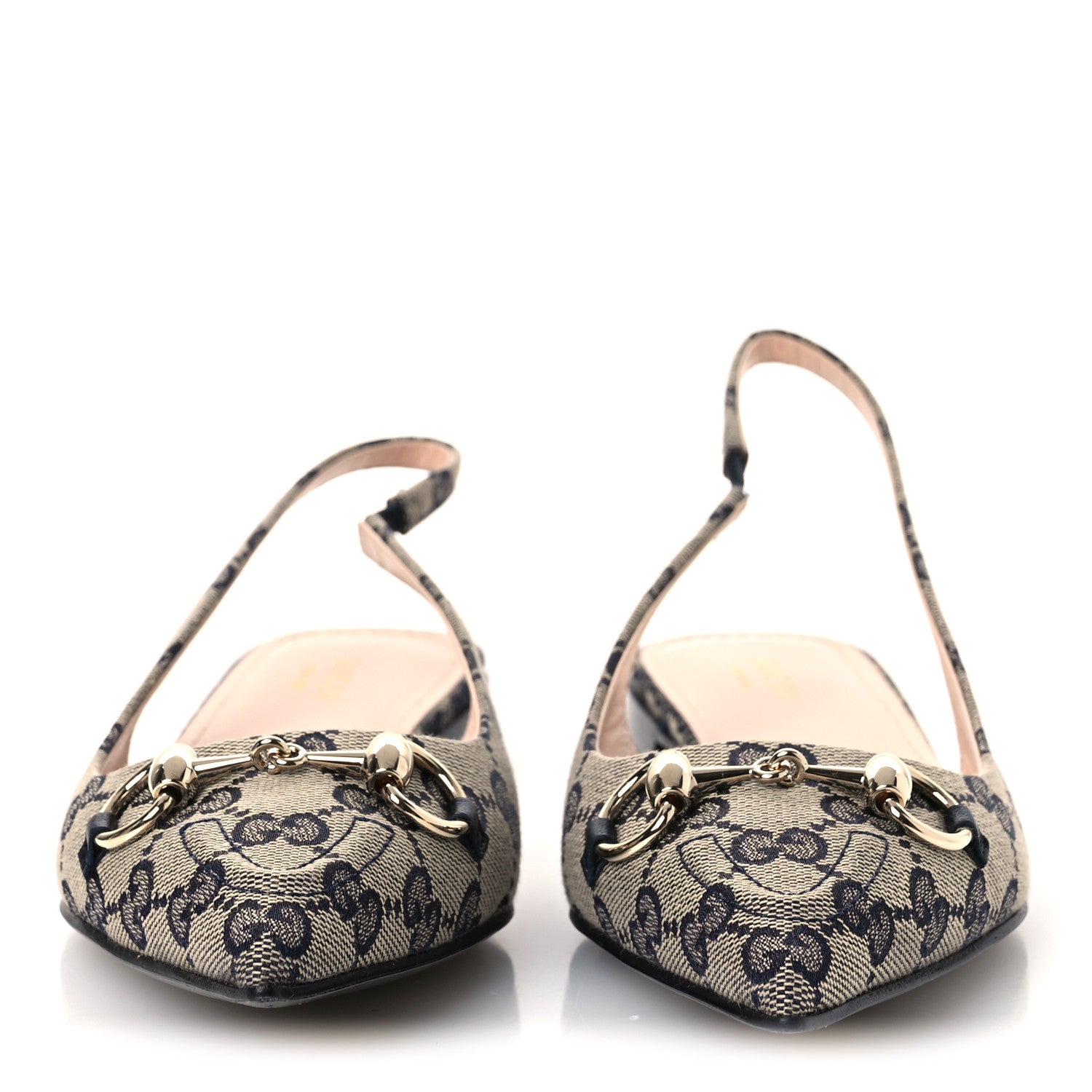 Monogram Horsebit Womens Slingback Ballet Flat 37.5 Beige Blue