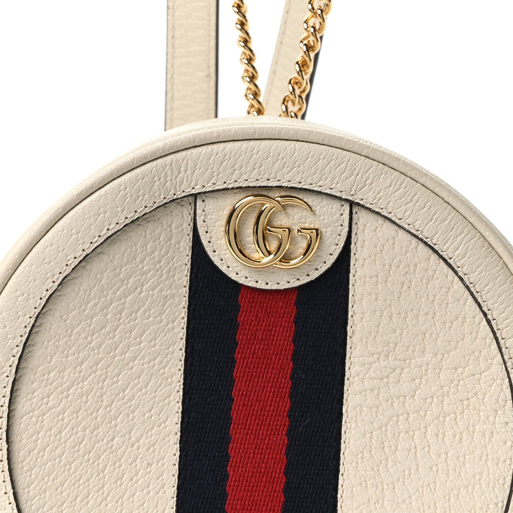 Textured Calfskin Web Mini Ophidia Round Backpack Mystic White