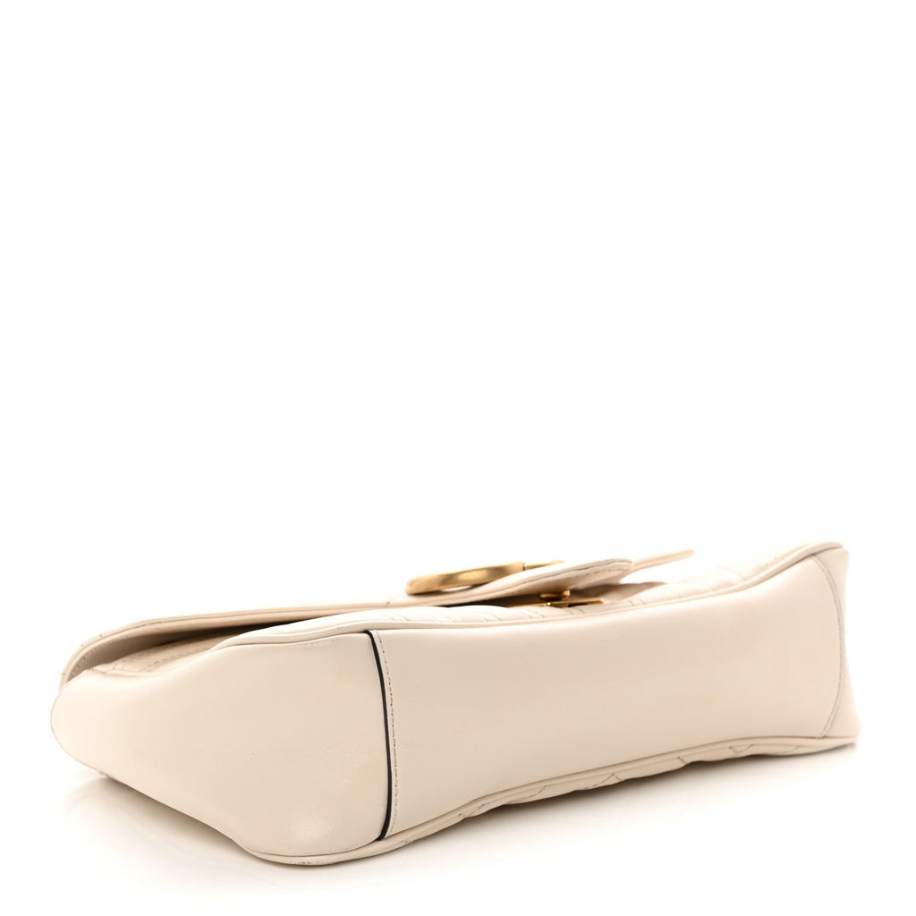 Calfskin Matelasse Small GG Marmont Shoulder Bag White