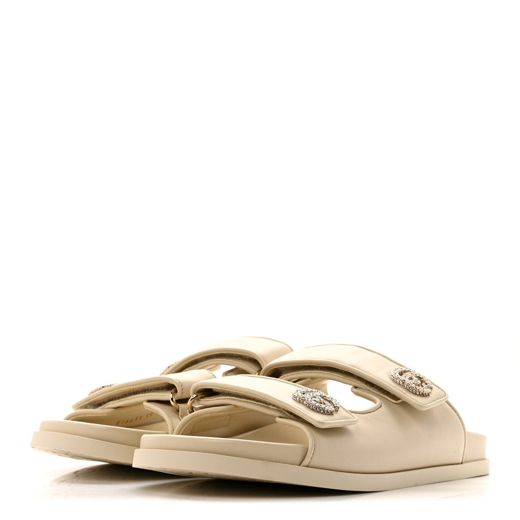 Calfskin Double G Crystal Womens Isla Dad Sandals 39 Ivory