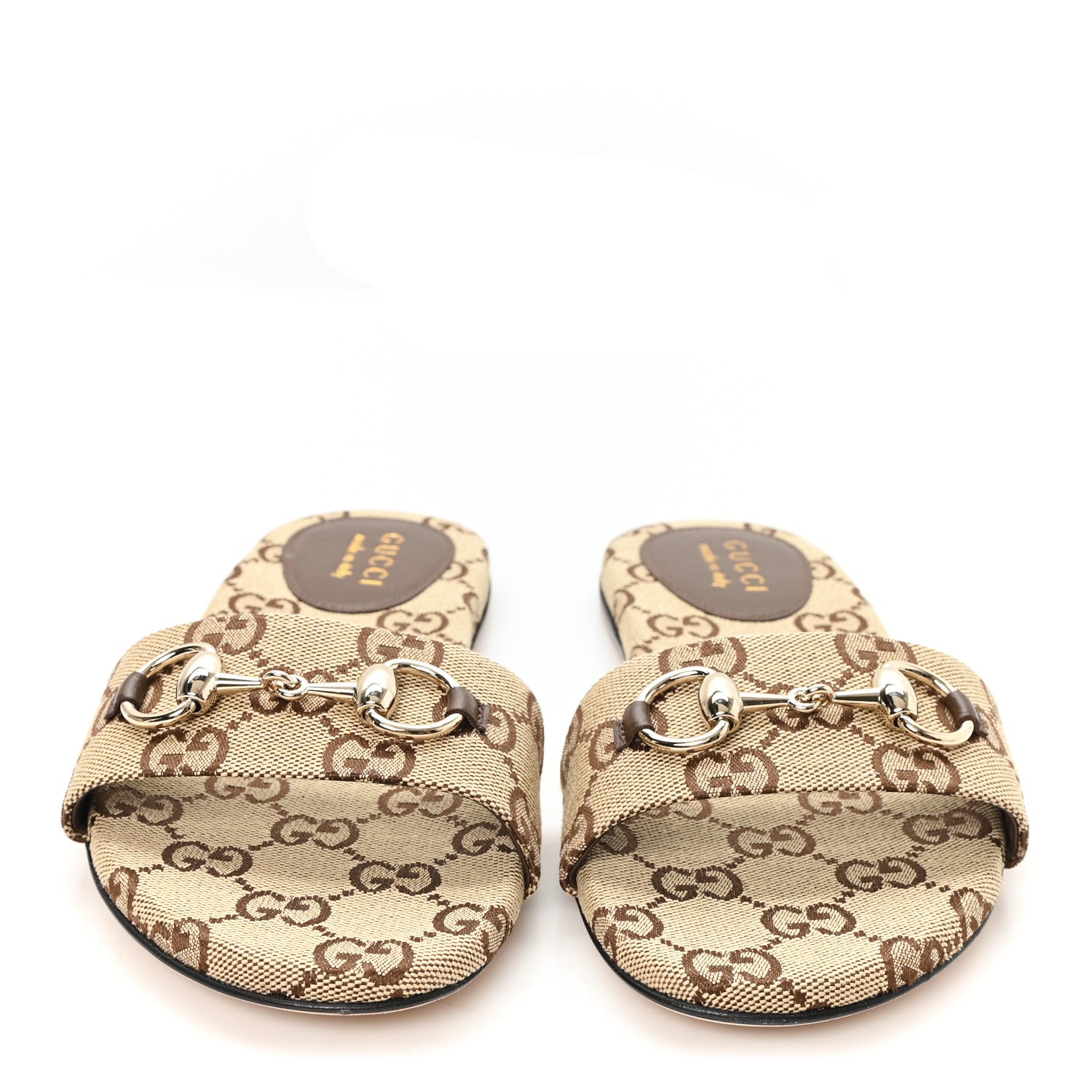 Monogram Horsebit Slide Sandals 37 Camel Ebony