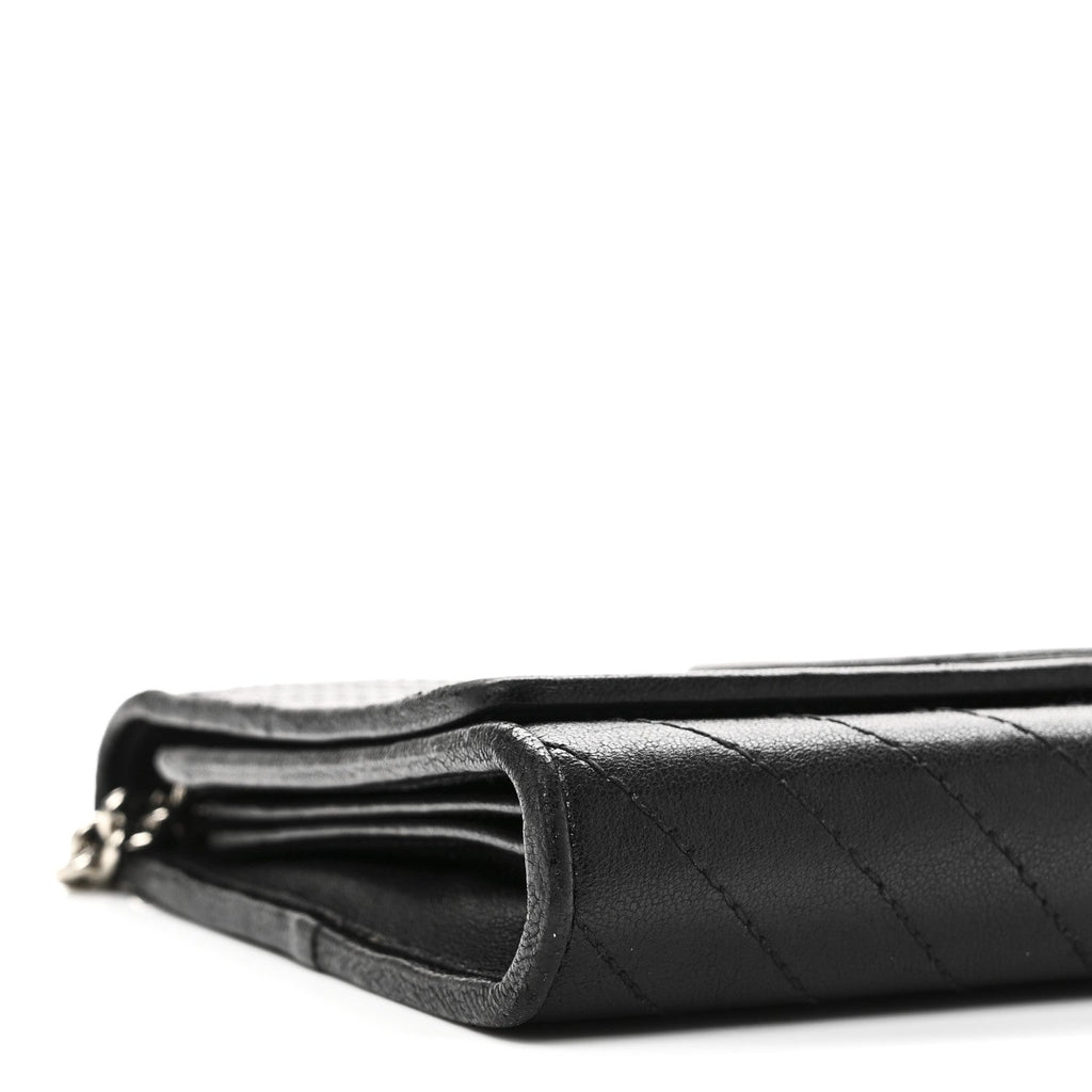Sakai Be Green Calfskin Diagonal Stitched Blondie Wallet on Chain Black