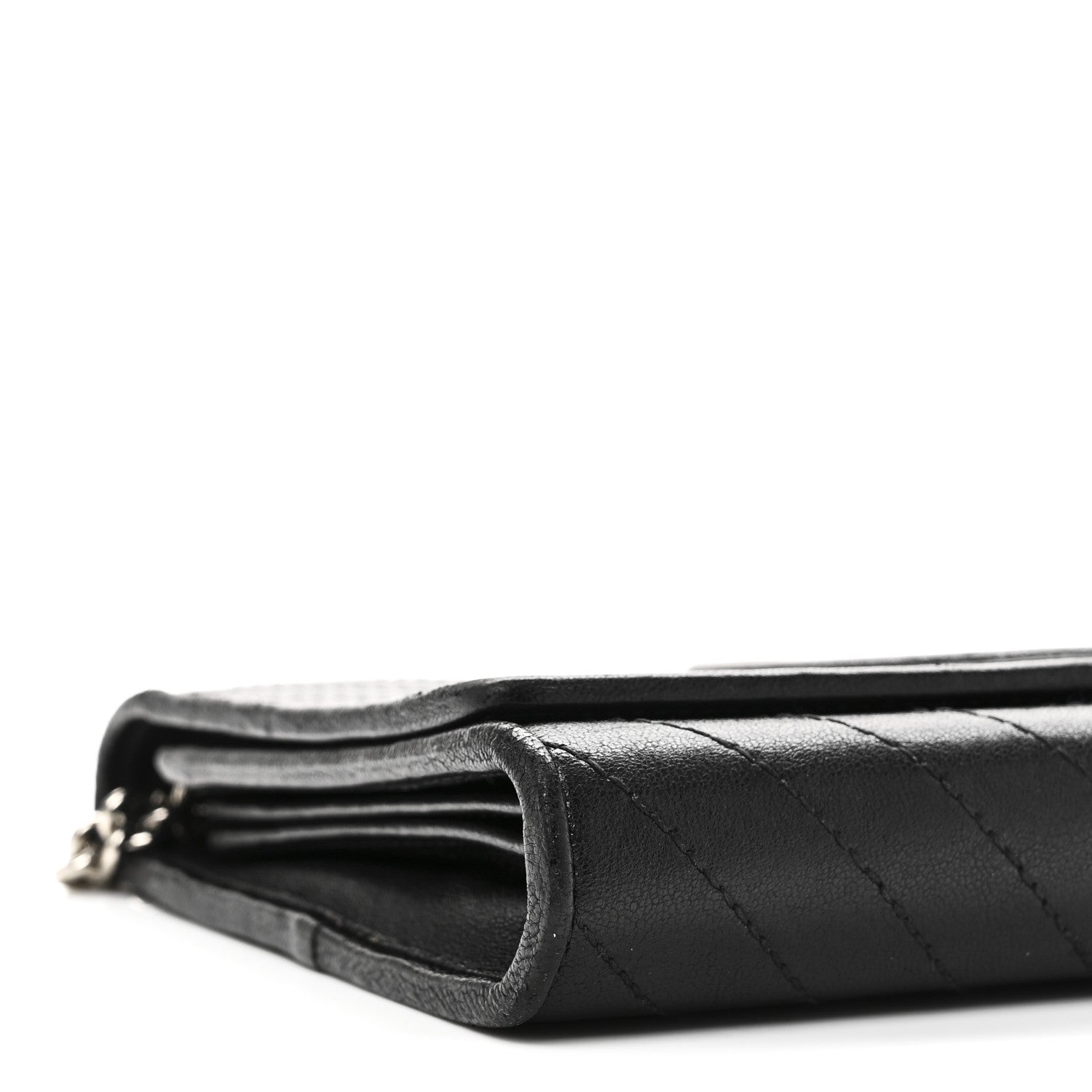 Sakai Be Green Calfskin Diagonal Stitched Blondie Wallet on Chain Black