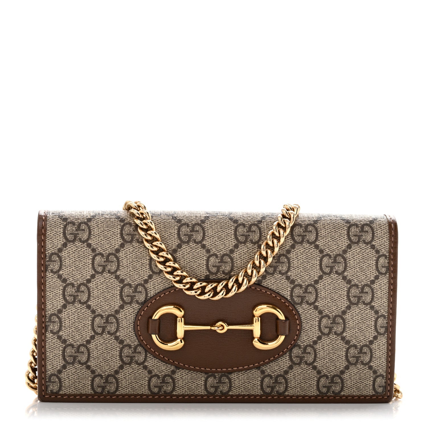 GG Supreme Monogram Azalea Calfskin Horsebit 1955 Wallet On Chain Beige Ebony Brown Sugar