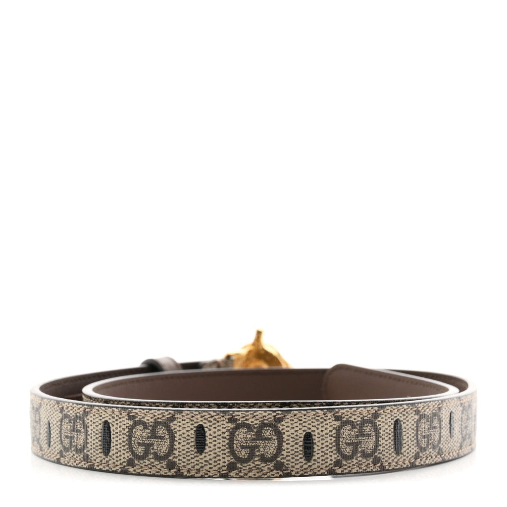 GG Supreme Monogram Calfskin Strawberry Buckle Thin Belt 80 32 Beige Ebony New Acero