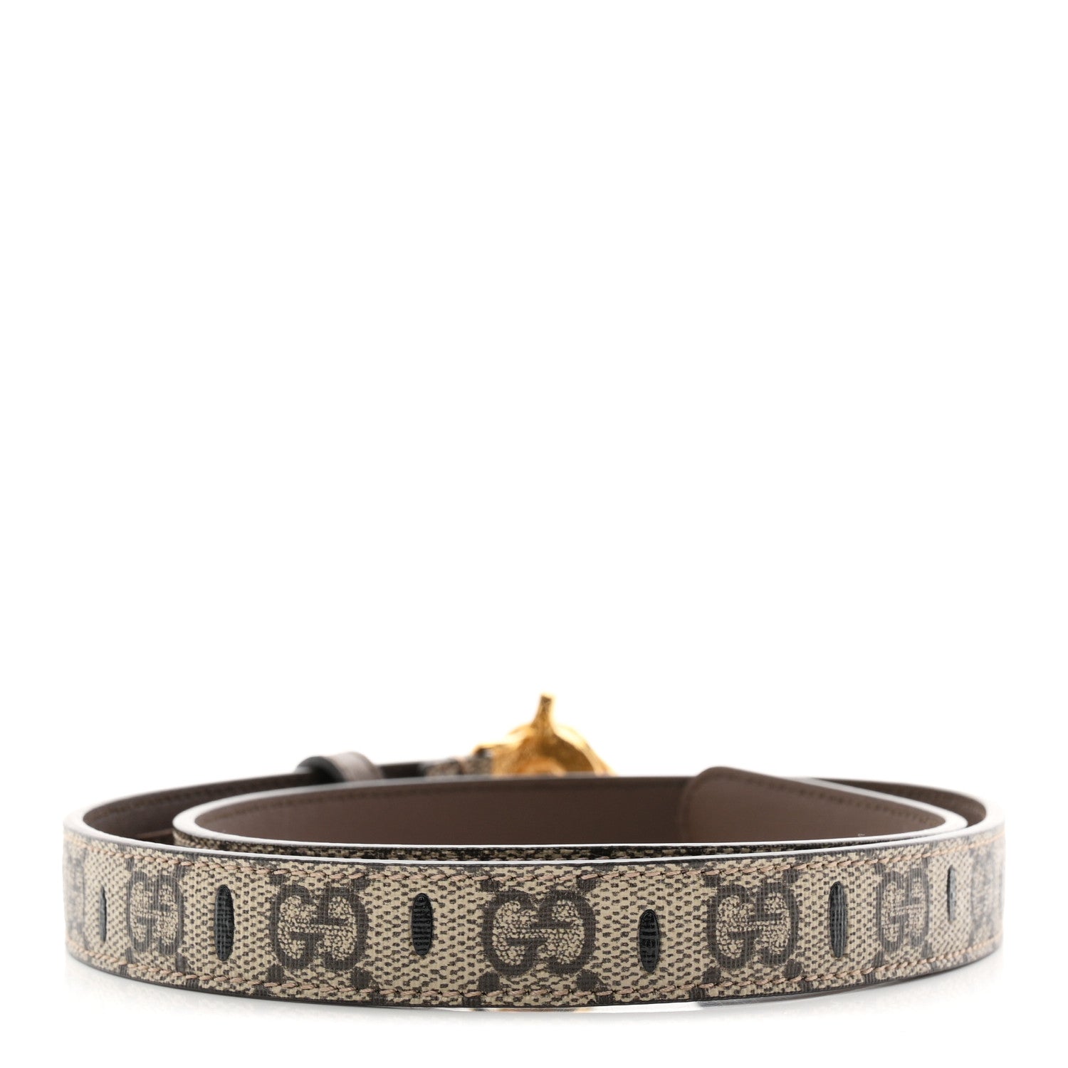 GG Supreme Monogram Calfskin Strawberry Buckle Thin Belt 80 32 Beige Ebony New Acero