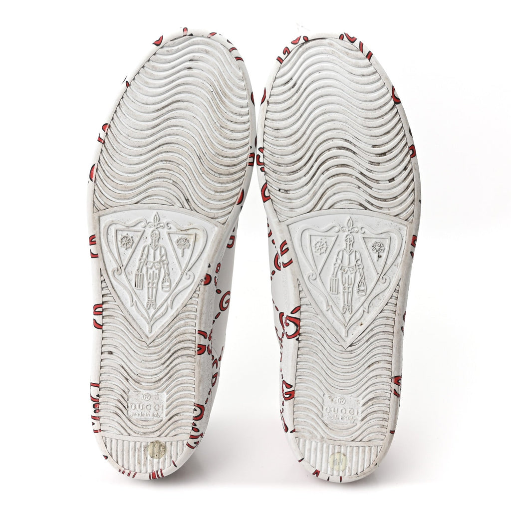 Calfskin GucciGhost Print Womens Ace Sneakers 40.5 White Hibiscus Red