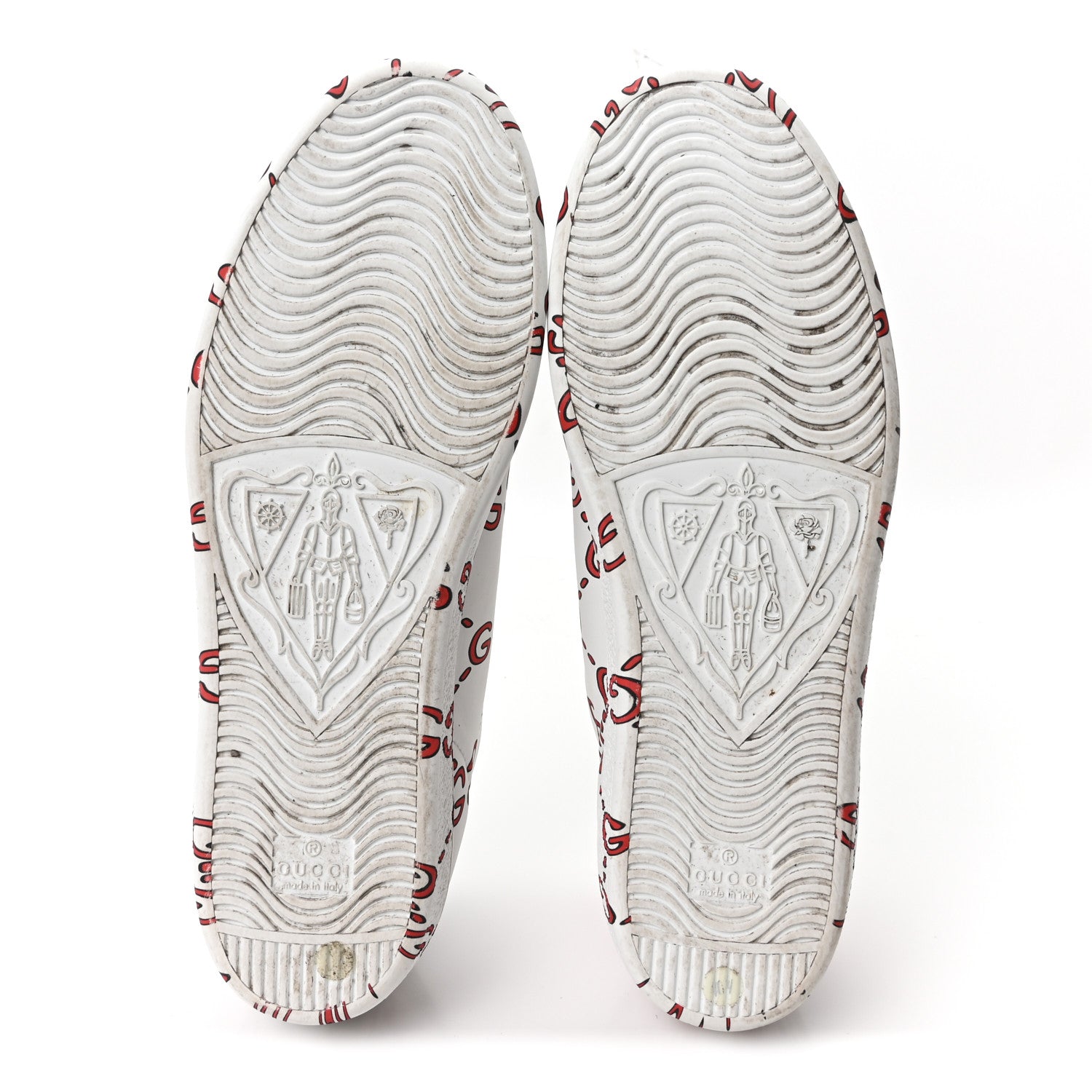 Calfskin GucciGhost Print Womens Ace Sneakers 40.5 White Hibiscus Red