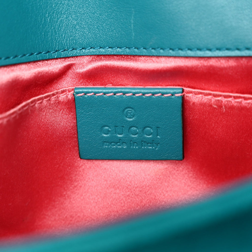 Velvet Matelasse Mini GG Marmont Shoulder Bag Pavone Cyan