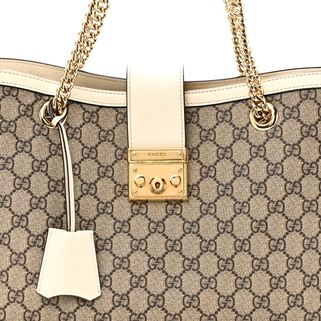GG Supreme Monogram Medium Padlock Tote White