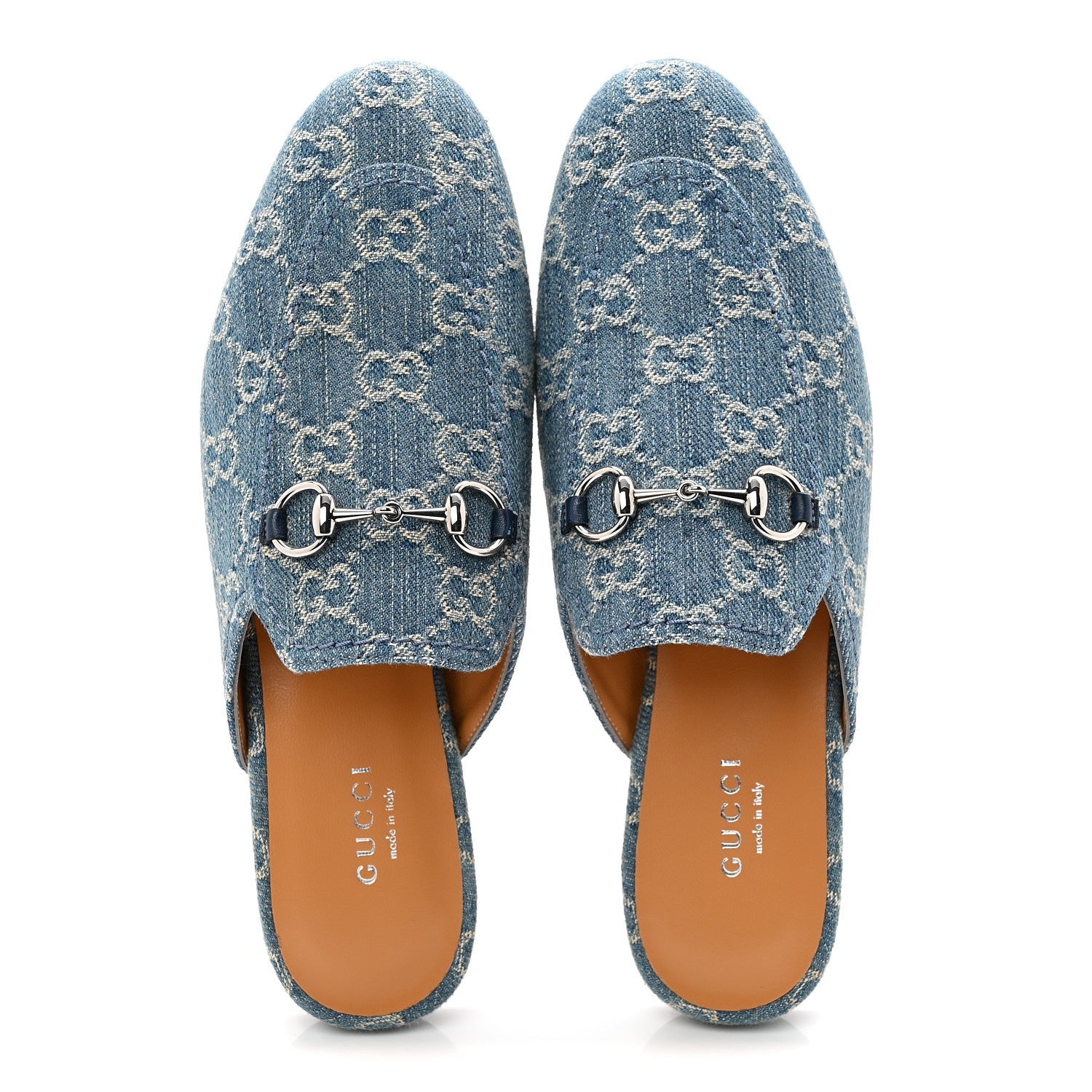 New Denim GG Malaga Kid Womens Princetown Slippers 36.5 Light Blue Royale