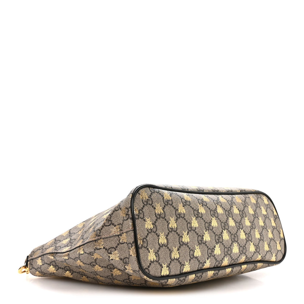 Soft GG Supreme Monogram Bees Small Crossbody Tote Beige Oro Black