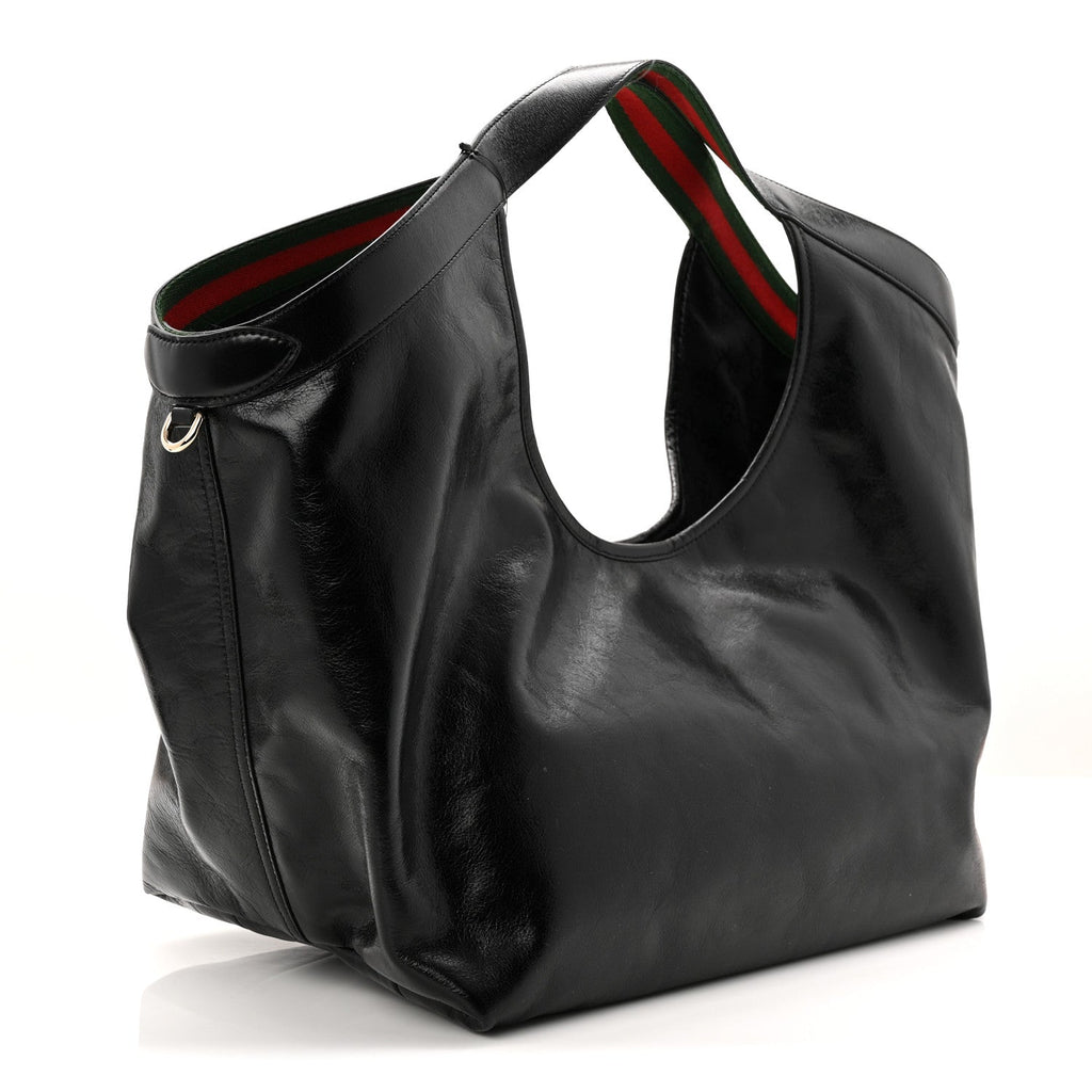 Soft Glossy Calfskin Large Giglio Tote Black