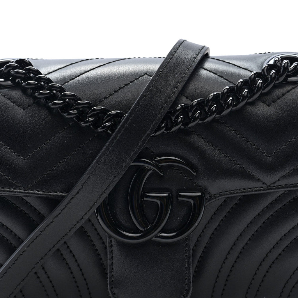 Calfskin Matelasse Monochrome Mini GG Marmont Shoulder Bag Black