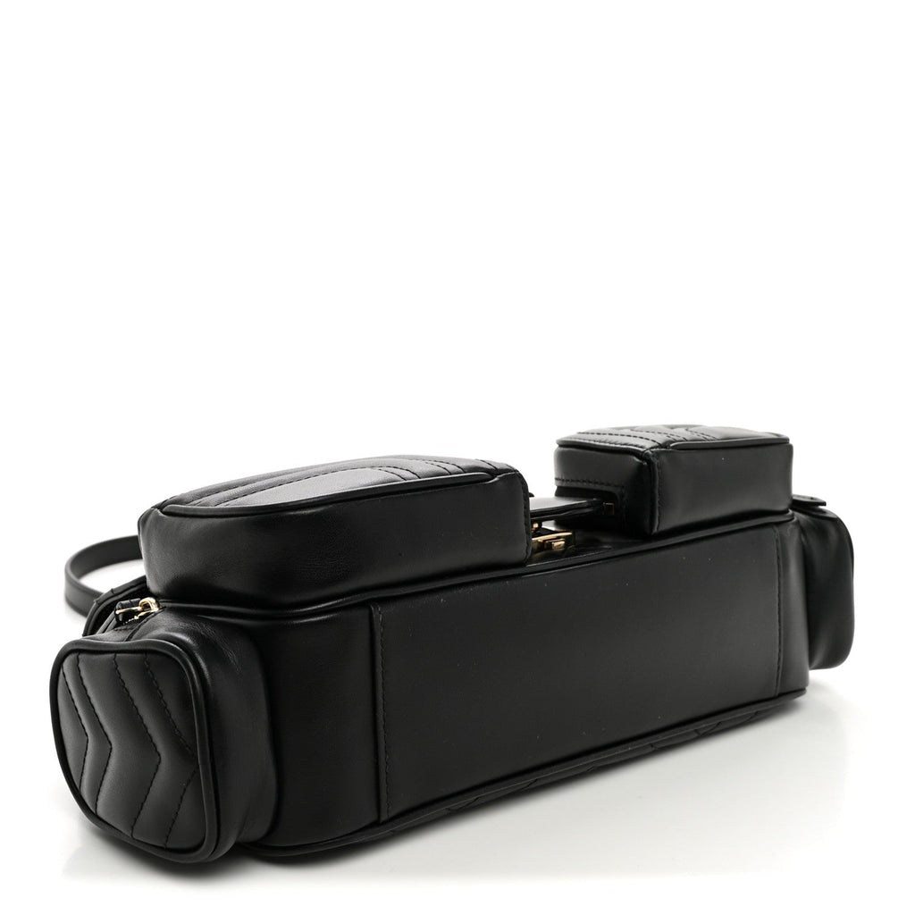 Calfskin Matelasse Small GG Marmont Multi Pocket Shoulder Bag Black