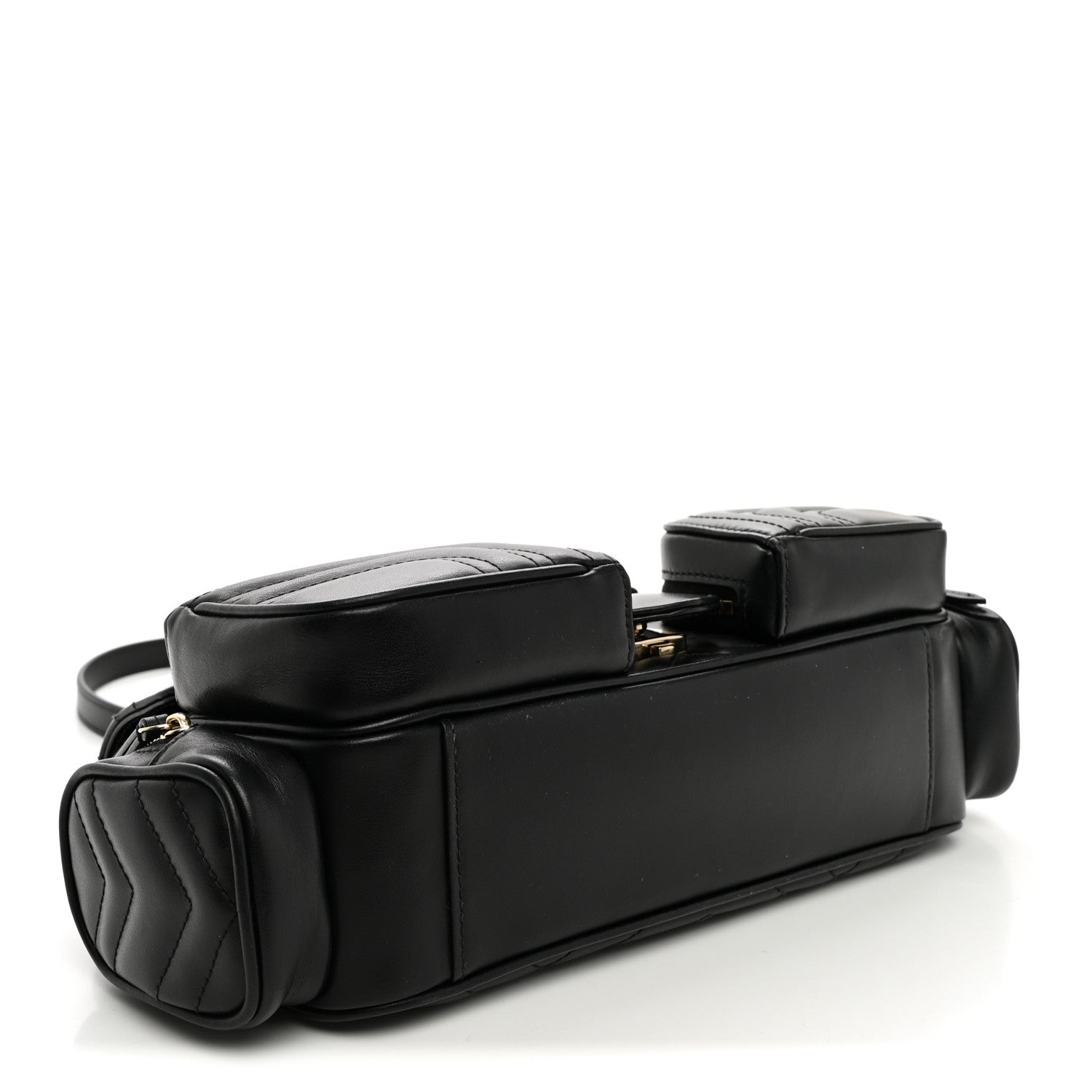 Calfskin Matelasse Small GG Marmont Multi Pocket Shoulder Bag Black