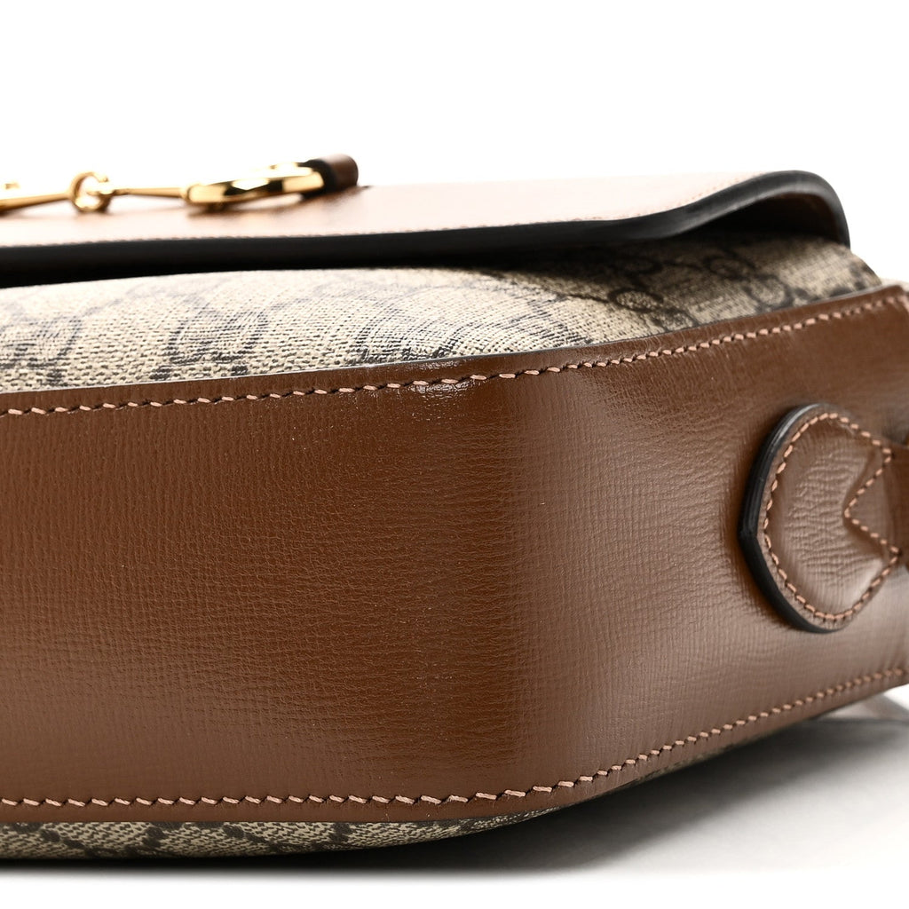 GG Supreme Monogram Small Horsebit 1955 Shoulder Bag Beige Brown Sugar