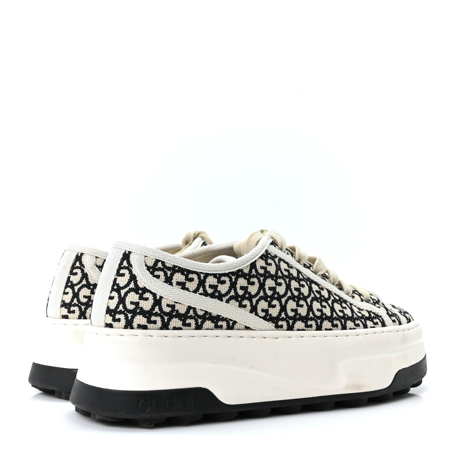 GG Monogram Jacquard Womens 1977 Tennis Platform 52mm Sneakers 36.5 Black Mystic White
