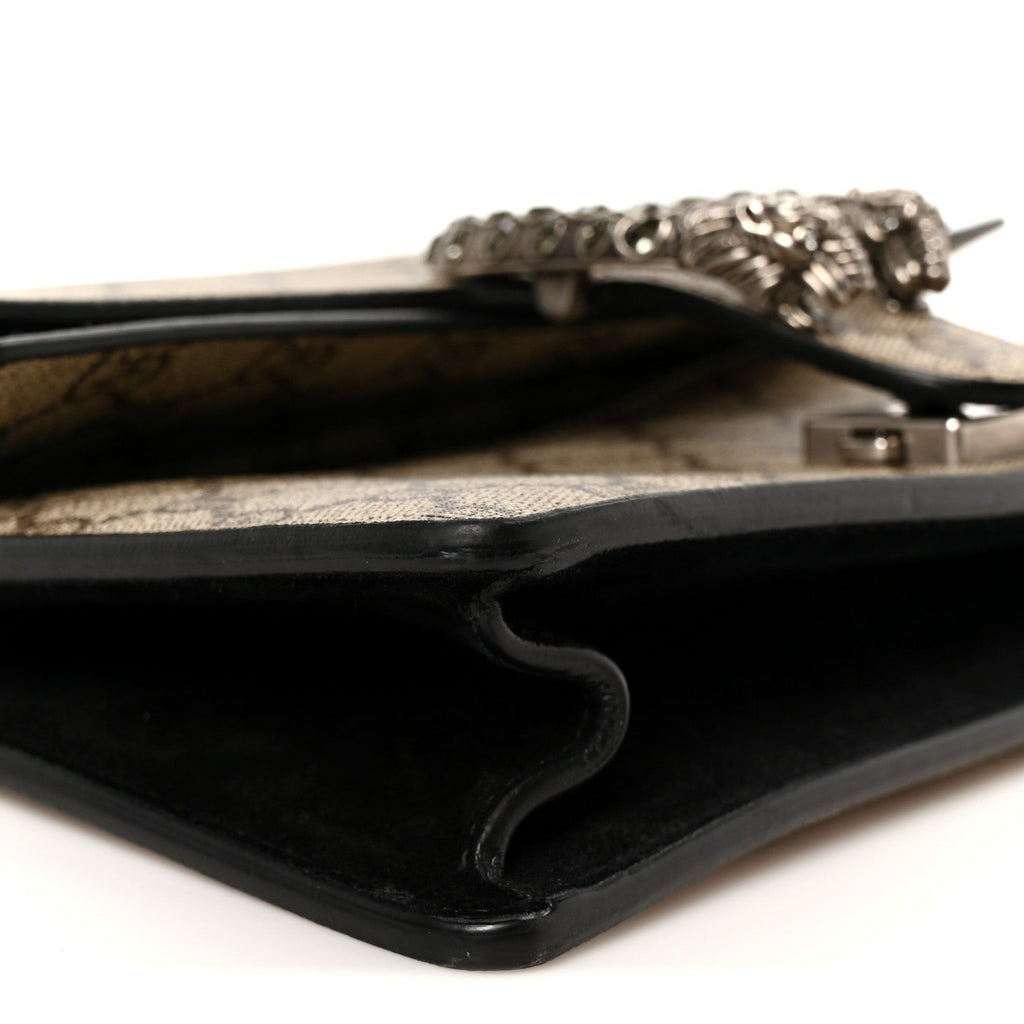 GG Supreme Monogram Suede Crystal Small Dionysus Shoulder Bag Beige Ebony Black