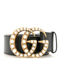 Moon Calfskin Pearl Double G 40mm Belt 80 32 Black Cream